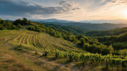 Naklejka premium landscape with mountains and trees