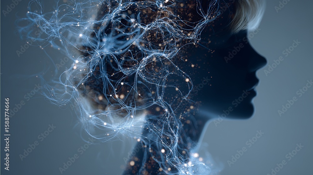 Poster conceptual human brain with neural network representing artificial intelligence and cognitive functi