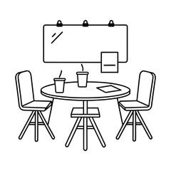 Fototapeta premium Cafe Table Setting with Chairs, Cups, and a Board