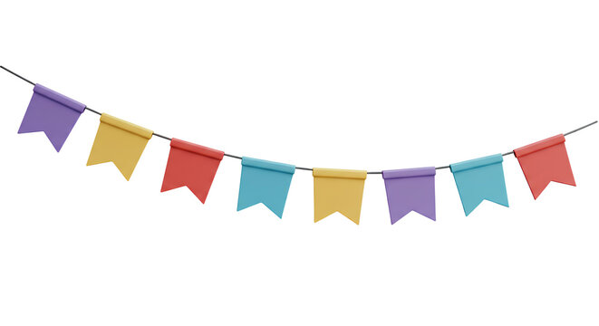 Party flag garland PNG. Colorful flag garland for birthday parties and other celebrations PNG. Colorful knitted party flags on a string PNG
