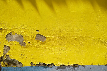 Vibrant Yellow Wall with Texture and Cracked Surface in Natural Light