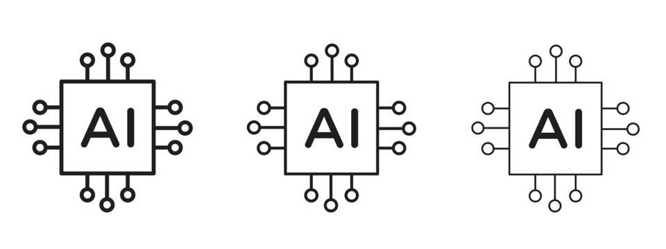 AI icon thin line symbol on white background, editable stroke vector illustration