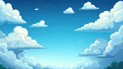 Dreamy Sky Fluffy Clouds and Twinkling Stars.