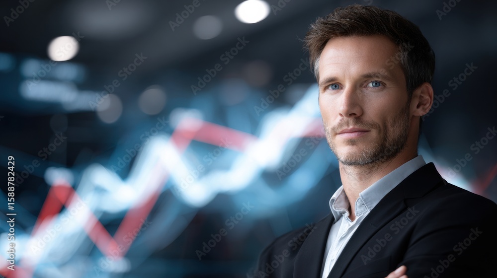 Aufkleber a man in a suit is standing in front of a graph