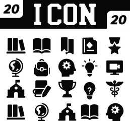 Collection of Twenty Education and Learning Related Icons in Black and White