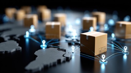 A box is placed on a map with a blue dot on it