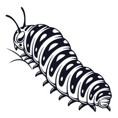 Black and white stylized illustration of a caterpillar