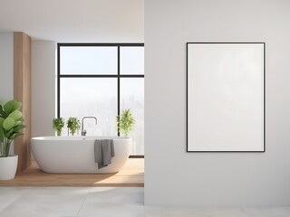 Frame mockup, ISO A paper size. Living room wall poster mockup. Interior mockup with house background. Modern interior design. 3D render

