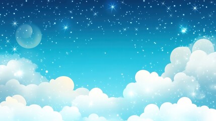 Dreamy Night Sky with Fluffy Clouds and Sparkling Stars.