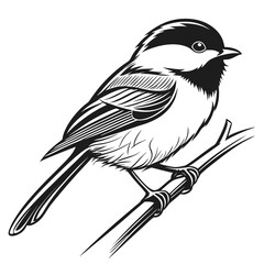 Bird perched on a branch isolated on white background