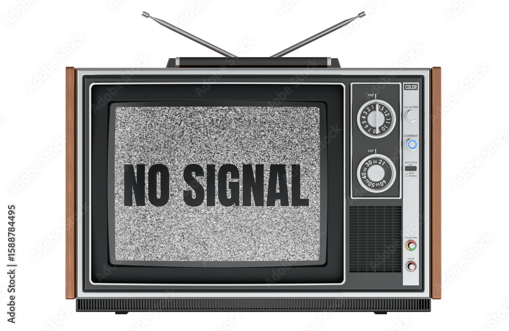 Poster no signal screen on the retro television. 3d rendering isolated on transparent background