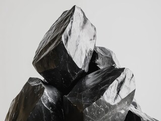 Abstract Black Rocks Pile; Monochrome Stone Texture.