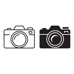 Retro camera icons outline and solid vector set
