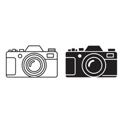 Retro camera icons outline and solid vector set