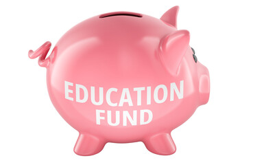 Education Fund, piggy bank with inscription. 3D rendering isolated on transparent background