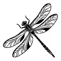 Stylized black and white dragonfly with detailed wings