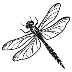 Stylized black and white dragonfly with detailed wings