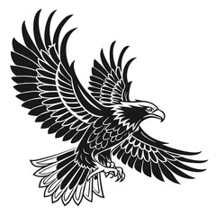 A majestic eagle in flight, with wings spread wide in a graphic style