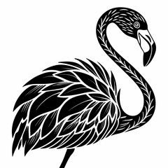 Stylized black flamingo with ornate feather details