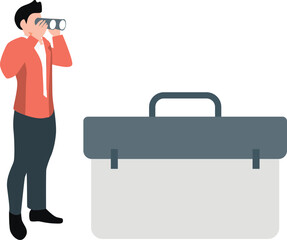 A man holding binoculars looking for something.