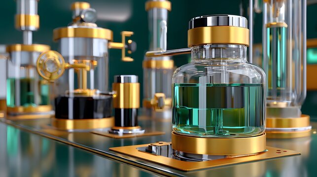 Advanced Laboratory Equipment Featuring Colorful Glass Jars and Chemically Stable Fluids