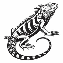 Ornate iguana with stylized patterns and curled tail
