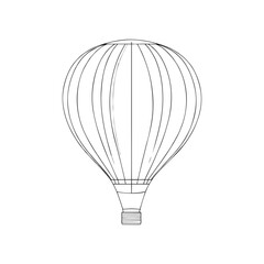 Obraz premium Hot air balloon side view in elegant black line doodle for travel inspiration, adventure posters, childhood dreams or summer celebration designs on transparent background
