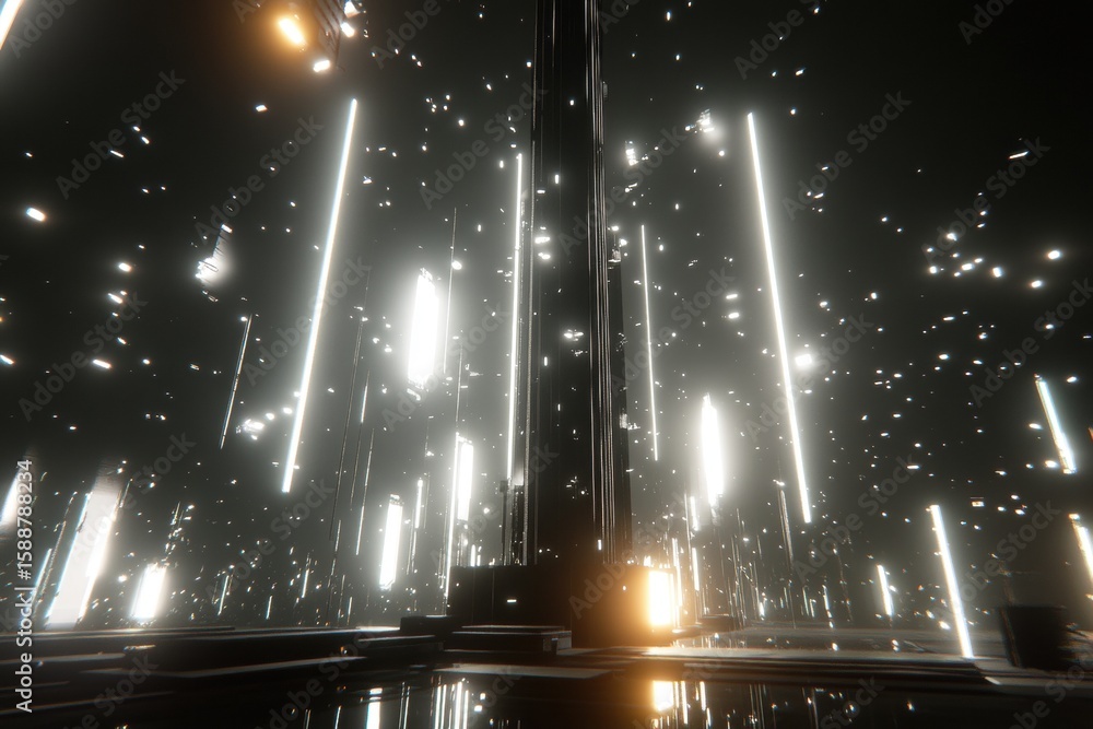 Aufkleber abstract light rays in a futuristic space with glowing particles