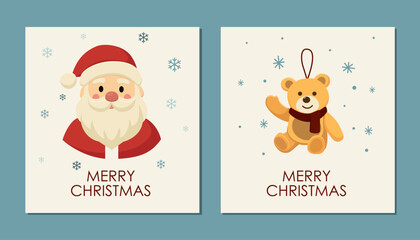 holiday set of cute cards in minimalistic flat style. vector graphic art of group christmas cards with greetings