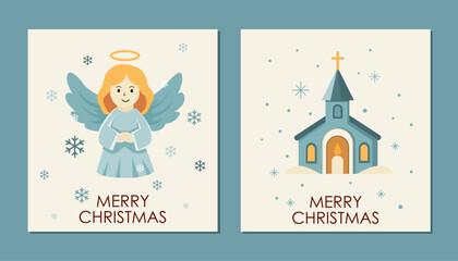 xmas set of cute cards in minimalistic flat style. vector graphic art of group christmas cards with greetings