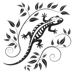 Lizard with leaves illustration isolated on white background