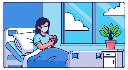 Woman in Hospital Bed Holding Ice Cream with Focus on Healing Environment and Nature for Health Blogs, Wellness Websites, Patient Care Articles, and Mental Health Awareness  