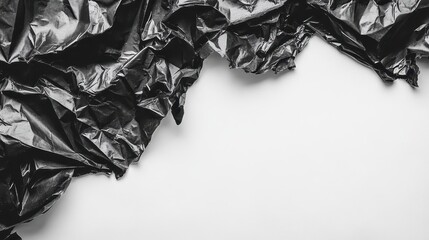 Abstract Crumpled Black Plastic Texture Background.