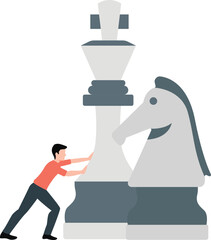 Boy play chess alone.