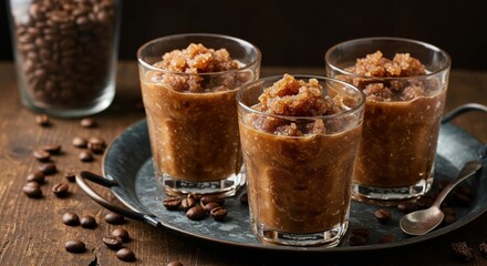 Refreshing iced coffee granita in glasses with coffee beans