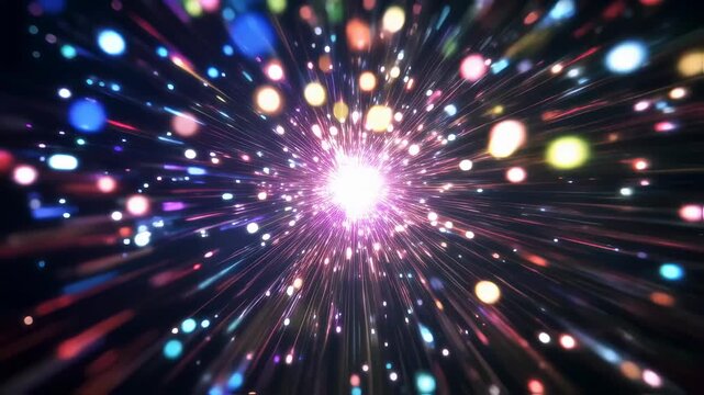 Vibrant colorful light burst with dynamic particle motion and energy flare