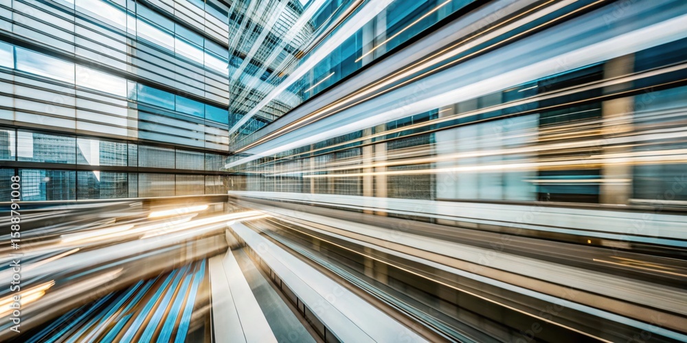 Poster abstract light trails in modern architecture building motion blur background