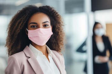 Portrait of a businesswoman wearing protective face mask working in the office during coronavirus pandemic