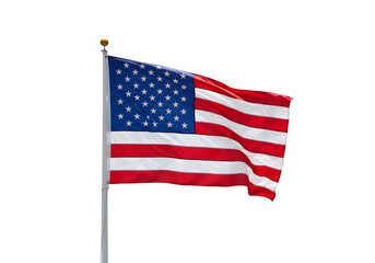 Waving American Flag with Realistic Fabric Texture, Isolated on White or Transparent Background