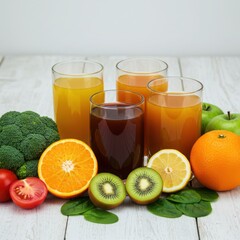 Assorted Fresh Juices With Fruits and Vegetables healthy