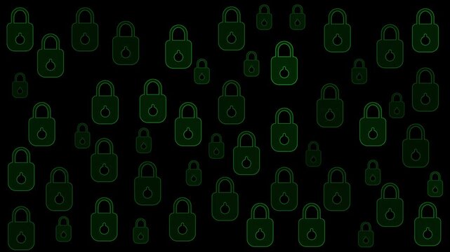 4K Green Lock Icons with Binary Code Background Animation &ndash; Cybersecurity Digital Concept Loop.