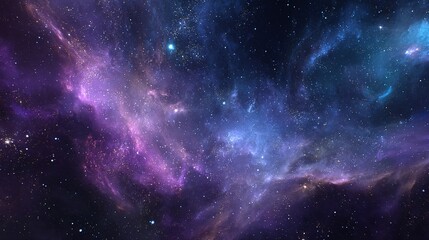 Naklejka premium Ethereal nebula dreamscape of cosmic artistry, blending deep blues and vibrant purples in a celestial dance of stardust.