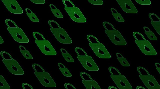 4K Green Lock Icons with Binary Code Background Animation &ndash; Cybersecurity Digital Concept Loop.