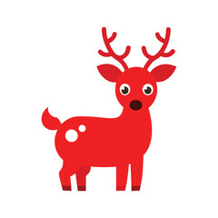 Red Christmas Reindeer Vector Illustration with White Spots and Antlers on White Background