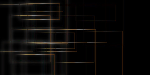 Abstract black background with golden and orange lines .golden geometric random chaotic creative diagonal line 
