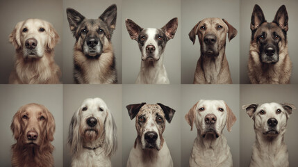 create stunning collection of portraits featuring top  dog breeds against minimalist backdrop with beautiful