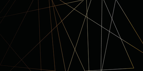 Abstract black background with golden and orange lines .golden geometric random chaotic creative diagonal line 