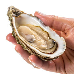 Naklejka premium Hand Holding Raw Oyster with Shell Isolated on White Background