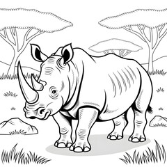 Rhinoceros illustration vector style coloring page