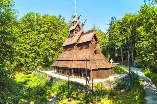 Fantoft Stave Church  in Paradis (Fantoft stavkirke), Bergen, Norway